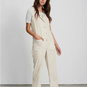 Little Lies Sleeveless‎ Corduroy Jumpsuit, Size Small, Cream, Buttons, Pockets